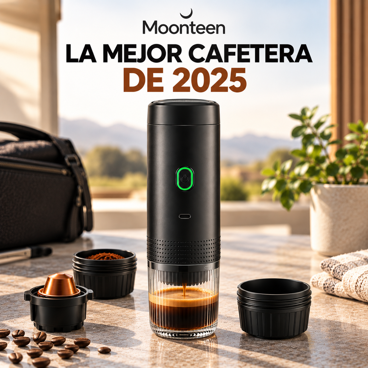 Cafetera Portátil 3 en 1 – Máquina de Café Espresso Compacta y Recargable para Cápsulas, Café Molido e Instantáneo